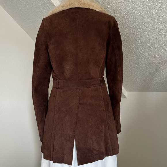 John Carlisle Belted Vintage 70s style Coat 100% Leather Suede Sherpa M Y2K - Picture 5 of 14